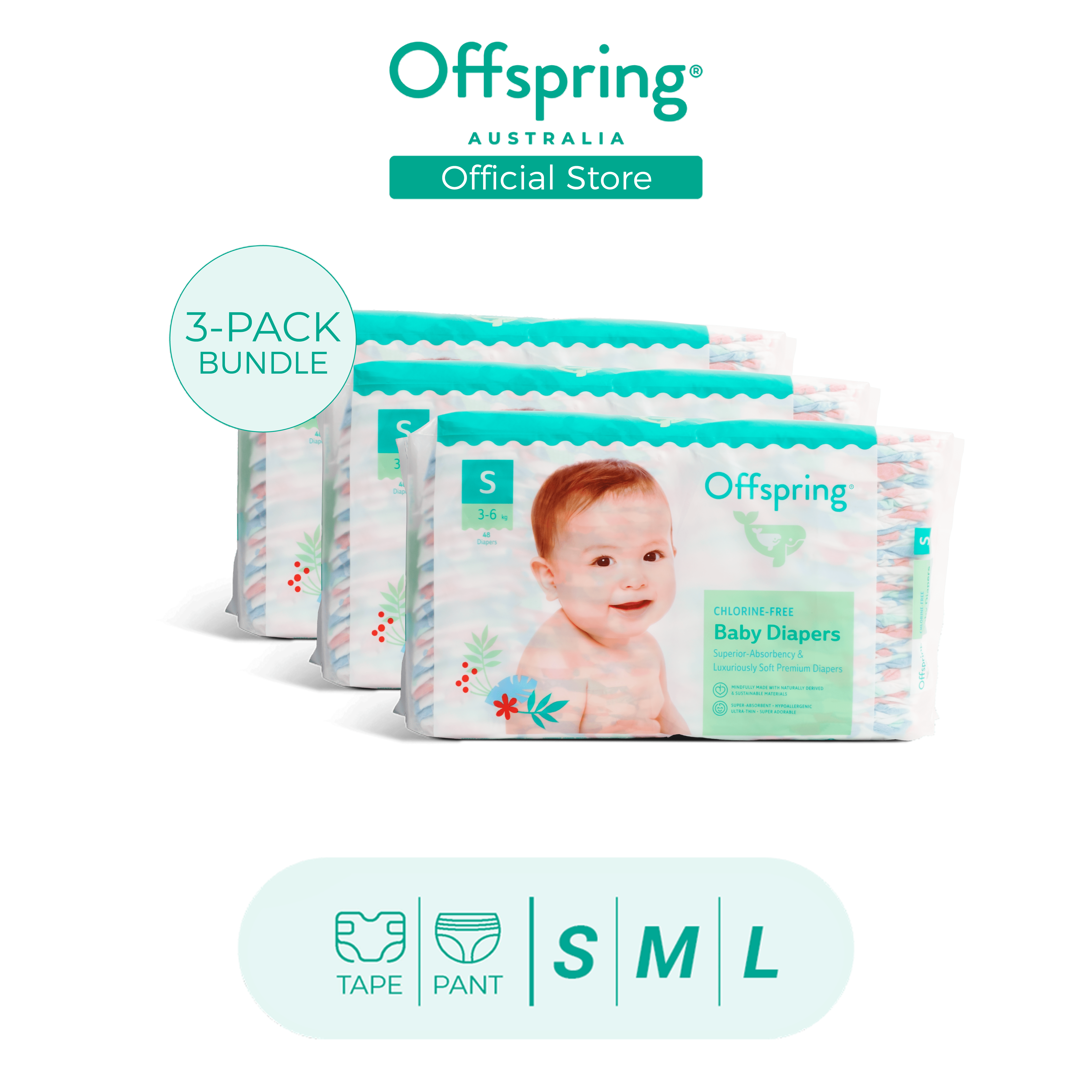 Offspring Triple Pack Popok Bayi Diaper SAP Bebas Klorin